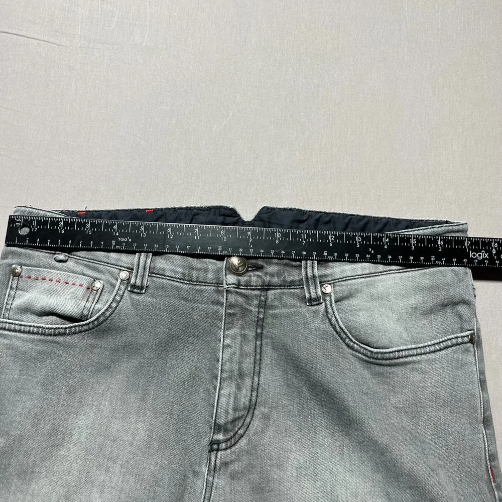 ISAIA Napoli Mens Gray Stretch Denim Mid Rise 5 Pocket Slim Straight Fit Jean 50